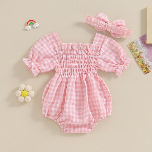 Karwuiio الرضع طفل الفتيات ارتداءها ثوب فضفاض لحديثي الولادة قصيرة الأكمام ديزي رومبير مع عقال مجموعة ملابس الصيف in Kuwait