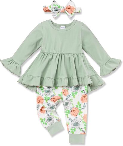 Toddler Girl Clothes Solid Color Green Top and Long Pants Baby Girl Winter Outfit Girl Clothes in Saudi Arabia