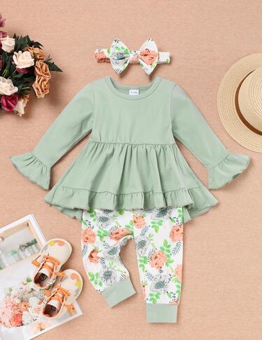 Toddler Girl Clothes Solid Color Green Top and Long Pants Baby Girl Winter Outfit Girl Clothes in Saudi Arabia