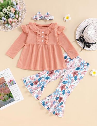 Toddler Girl Clothes Solid Color Green Top and Long Pants Baby Girl Winter Outfit Girl Clothes in Saudi Arabia