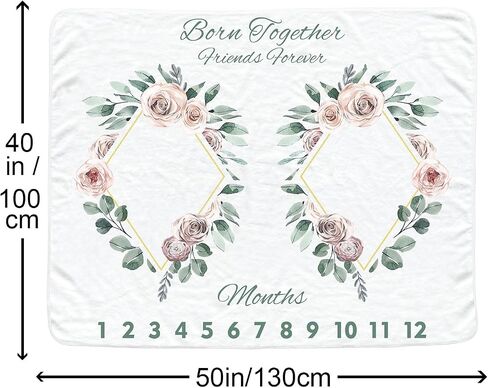 Twins Baby Monthly Blanket for Girls, Newborn Month Blanket, Soft Flannel Photography Background Prop Blanket, Personalized Shower Gift, Boho Flower in Saudi Arabia