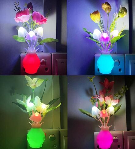4 Pieces LED Night Light Plug in with Dusk to Dawn Sensor 7 Color Change,Wall Lamps Plug in NightLight for Kids Adults, Bedroom, Bathroom, Kitchen, Hallway, Stairs (4 Pieces Flower) in Saudi Arabia