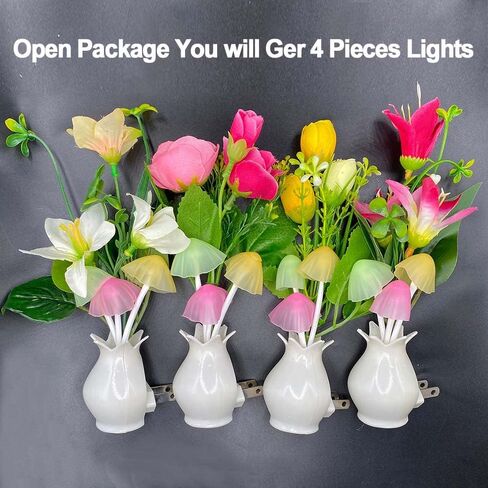 4 Pieces LED Night Light Plug in with Dusk to Dawn Sensor 7 Color Change,Wall Lamps Plug in NightLight for Kids Adults, Bedroom, Bathroom, Kitchen, Hallway, Stairs (4 Pieces Flower) in Saudi Arabia