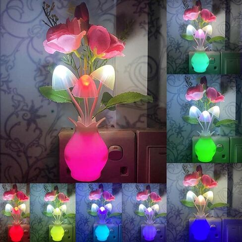 4 Pieces LED Night Light Plug in with Dusk to Dawn Sensor 7 Color Change,Wall Lamps Plug in NightLight for Kids Adults, Bedroom, Bathroom, Kitchen, Hallway, Stairs (4 Pieces Flower) in Saudi Arabia