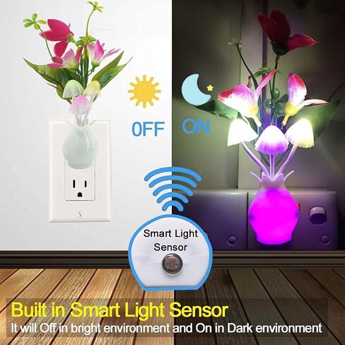 4 Pieces LED Night Light Plug in with Dusk to Dawn Sensor 7 Color Change,Wall Lamps Plug in NightLight for Kids Adults, Bedroom, Bathroom, Kitchen, Hallway, Stairs (4 Pieces Flower) in Saudi Arabia