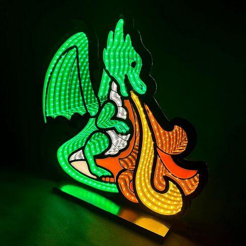Dinosaur Infinity Mirror Night Light - LED Dinosaur Nightlight for Kids - USB-Powered with Dimmer Switch - 3D LED Infinity Light - Bedroom Decor for Boys, Girls & Teens - 12" x 13" in Saudi Arabia