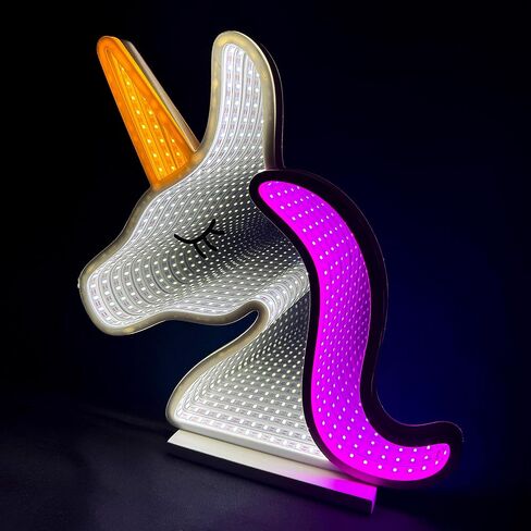 Dinosaur Infinity Mirror Night Light - LED Dinosaur Nightlight for Kids - USB-Powered with Dimmer Switch - 3D LED Infinity Light - Bedroom Decor for Boys, Girls & Teens - 12" x 13" in Saudi Arabia