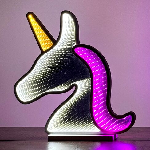 Dinosaur Infinity Mirror Night Light - LED Dinosaur Nightlight for Kids - USB-Powered with Dimmer Switch - 3D LED Infinity Light - Bedroom Decor for Boys, Girls & Teens - 12" x 13" in Saudi Arabia