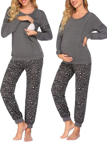 Ekouaer Maternity & Nursing Pajamas Sets Long Sleeve Breastfeeding Top & Bottom Pregnant with Pants for Hospital in Saudi Arabia