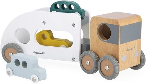 Janod - Bolid Solid Wood Car Carrier - Removable Trailer - 3 Cars Included - Imagination and Fine Motor Skills - Water-Based Paints - 2 Years + J04637 in Saudi Arabia