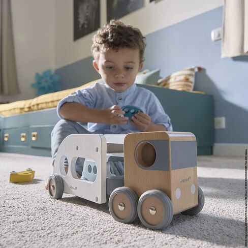 Janod - Bolid Solid Wood Car Carrier - Removable Trailer - 3 Cars Included - Imagination and Fine Motor Skills - Water-Based Paints - 2 Years + J04637 in Saudi Arabia