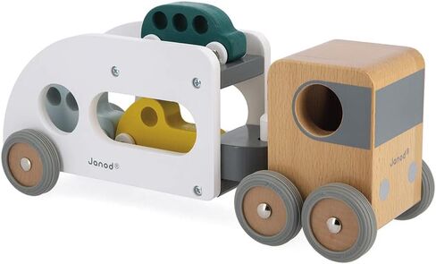 Janod - Bolid Solid Wood Car Carrier - Removable Trailer - 3 Cars Included - Imagination and Fine Motor Skills - Water-Based Paints - 2 Years + J04637 in Saudi Arabia