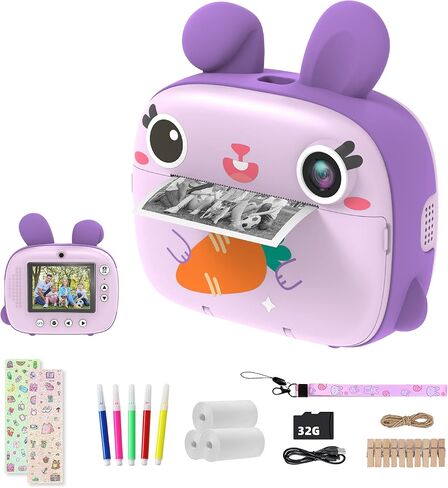 Instant Camera for Kids, 2.5K Kids Camera Instant Print with No Ink Print Paper & 32G Card,Selfie Digital Camera & 1080P Video Camera, Toy Gift for Girls Boys 3-12 (Purple) in Kuwait