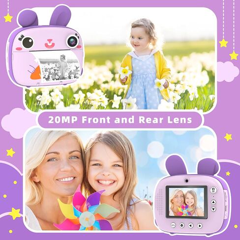 Instant Camera for Kids, 2.5K Kids Camera Instant Print with No Ink Print Paper & 32G Card,Selfie Digital Camera & 1080P Video Camera, Toy Gift for Girls Boys 3-12 (Purple) in Kuwait