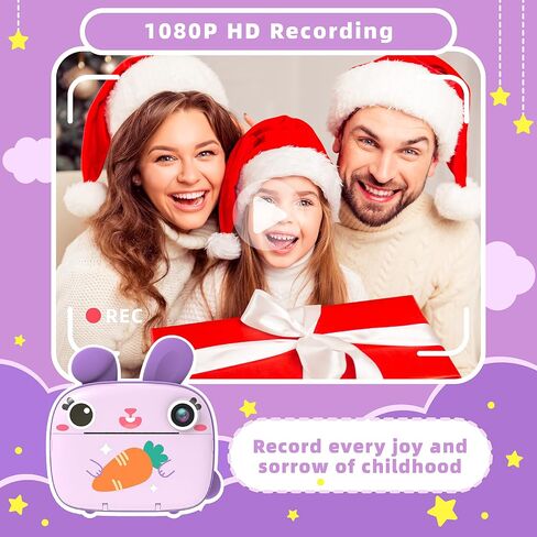 Instant Camera for Kids, 2.5K Kids Camera Instant Print with No Ink Print Paper & 32G Card,Selfie Digital Camera & 1080P Video Camera, Toy Gift for Girls Boys 3-12 (Purple) in Kuwait