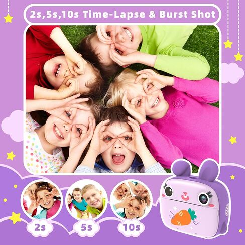 Instant Camera for Kids, 2.5K Kids Camera Instant Print with No Ink Print Paper & 32G Card,Selfie Digital Camera & 1080P Video Camera, Toy Gift for Girls Boys 3-12 (Purple) in Kuwait