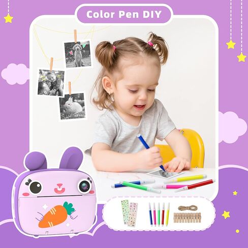 Instant Camera for Kids, 2.5K Kids Camera Instant Print with No Ink Print Paper & 32G Card,Selfie Digital Camera & 1080P Video Camera, Toy Gift for Girls Boys 3-12 (Purple) in Kuwait