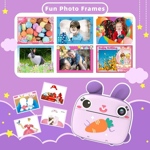 Instant Camera for Kids, 2.5K Kids Camera Instant Print with No Ink Print Paper & 32G Card,Selfie Digital Camera & 1080P Video Camera, Toy Gift for Girls Boys 3-12 (Purple) in Kuwait