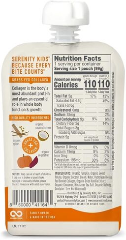 Serenity Kids Berry Butternut Baby Food Pouch, 5g Protein, 3.5 Oz, 6 Pack | No Added Sugar, USDA Organic, Dairy Free Baby Snacks, Toddler Snacks, Toddler Pouches, Baby Food Pouches in Saudi Arabia