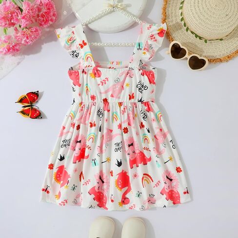 RETSUGO Toddler Girls Dresses Kids Summer Clothes Flutter Sleeve Birthday Party Bowknot Dress Casual Swing Sundress in Saudi Arabia