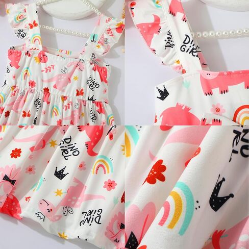 RETSUGO Toddler Girls Dresses Kids Summer Clothes Flutter Sleeve Birthday Party Bowknot Dress Casual Swing Sundress in Saudi Arabia