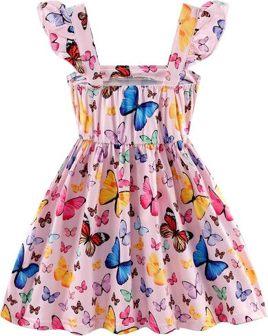 RETSUGO Toddler Girls Dresses Kids Summer Clothes Flutter Sleeve Birthday Party Bowknot Dress Casual Swing Sundress in Saudi Arabia