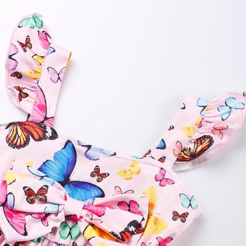 RETSUGO Toddler Girls Dresses Kids Summer Clothes Flutter Sleeve Birthday Party Bowknot Dress Casual Swing Sundress in Saudi Arabia