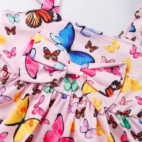 RETSUGO Toddler Girls Dresses Kids Summer Clothes Flutter Sleeve Birthday Party Bowknot Dress Casual Swing Sundress in Saudi Arabia