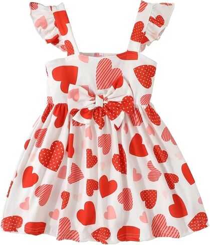 RETSUGO Toddler Girls Dresses Kids Summer Clothes Flutter Sleeve Birthday Party Bowknot Dress Casual Swing Sundress in Saudi Arabia