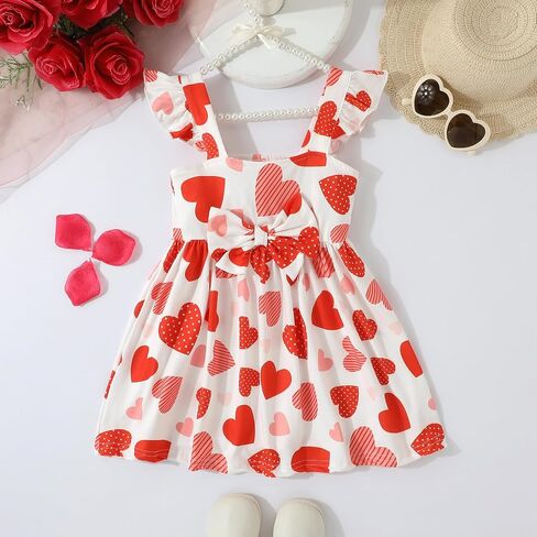RETSUGO Toddler Girls Dresses Kids Summer Clothes Flutter Sleeve Birthday Party Bowknot Dress Casual Swing Sundress in Saudi Arabia