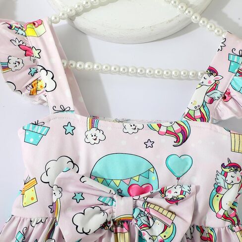 RETSUGO Toddler Girls Dresses Kids Summer Clothes Flutter Sleeve Birthday Party Bowknot Dress Casual Swing Sundress in Kuwait
