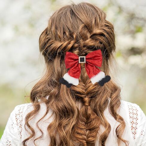 Christmas Hair Bow Clip Xmas Socks Hair Clips for Girls, Green Glitter Hair Bows Hairpins Winter Xmas New Year Holiday Alligator Hair Barrette for Costume Outfits Party Favors Gifts in Kuwait