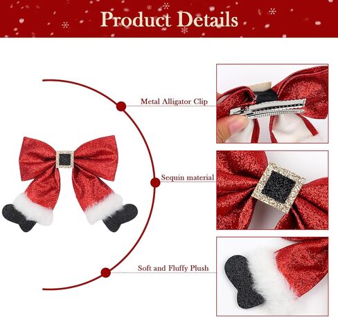 Christmas Hair Bow Clip Xmas Socks Hair Clips for Girls, Green Glitter Hair Bows Hairpins Winter Xmas New Year Holiday Alligator Hair Barrette for Costume Outfits Party Favors Gifts in Kuwait