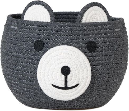 سلة الدب اللطيفة من ZLG - وحدة تخزين منسوجة من الحبال القطنية باللون الرمادي، مقاس 10.5 بوصة عمق × 8.5 بوصة ارتفاع، متعددة الاستخدامات لاستحمام الطفل، أو غرفة الأطفال، أو غرفة المعيشة، أو النباتات الداخلية in Kuwait