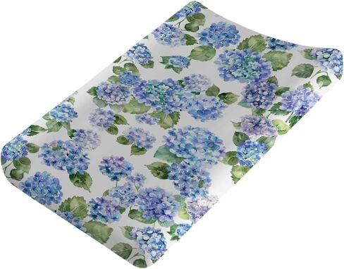 Blue Hydrangea Floral Changing Pad Covers Watercolor Flowers Painting Baby Changing Table Sheets for Boys Girls Wild Floral Soft Breathable Stretchy Fitted Diaper Change Table Pad Mats 32''x16'' in Saudi Arabia