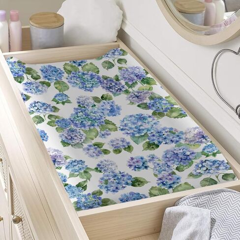 Blue Hydrangea Floral Changing Pad Covers Watercolor Flowers Painting Baby Changing Table Sheets for Boys Girls Wild Floral Soft Breathable Stretchy Fitted Diaper Change Table Pad Mats 32''x16'' in Saudi Arabia