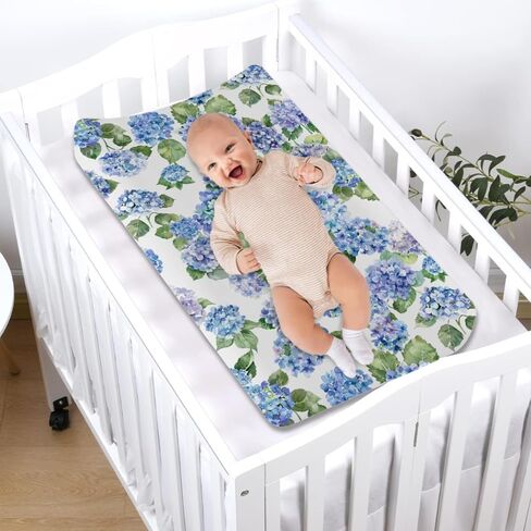 Blue Hydrangea Floral Changing Pad Covers Watercolor Flowers Painting Baby Changing Table Sheets for Boys Girls Wild Floral Soft Breathable Stretchy Fitted Diaper Change Table Pad Mats 32''x16'' in Saudi Arabia