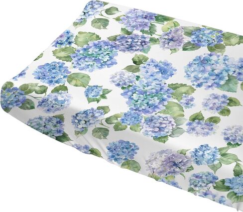 Blue Hydrangea Floral Changing Pad Covers Watercolor Flowers Painting Baby Changing Table Sheets for Boys Girls Wild Floral Soft Breathable Stretchy Fitted Diaper Change Table Pad Mats 32''x16'' in Saudi Arabia
