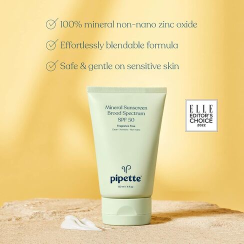 Pipette Mineral Sunscreen - SPF 50 Broad Spectrum Baby Sunblock with Non-Nano Zinc, UVB/UVA Non-Toxic Sun Protection for Kids & Sensitive Skin, 4 fl oz in Saudi Arabia