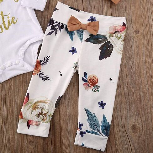 Infant Baby Girl Fall Clothes Long Sleeve Auntie's Bestie Romper Floral Arrows Leggings Pants Hat 4Pcs Outfits Set in Saudi Arabia