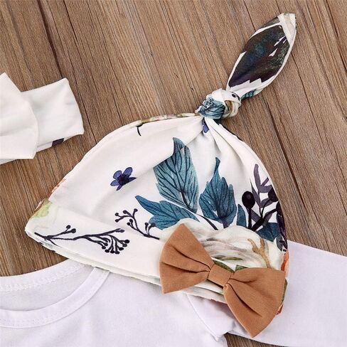 Infant Baby Girl Fall Clothes Long Sleeve Auntie's Bestie Romper Floral Arrows Leggings Pants Hat 4Pcs Outfits Set in Saudi Arabia