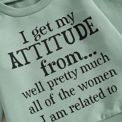 SAYOO Baby Girl Fall Outfit I Get My Attitude From All Women Funny Letter Sweatshirt Pullover +Sweatpants Toddler Clothes in Kuwait