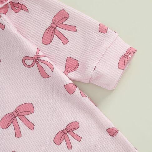 Mandizy Fall Baby Girl Clothes Ruffle Long Sleeve Romper Waffle Knit One Piece Jumpsuit Outfit with Bow Headband in Saudi Arabia
