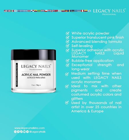 Legacy Nails Professional Crystal Clear Acrylic Powder, Net Wt. 1 lbs. / 16oz. - Mix With Glitter, Pigment and Create Custom Acrylic Nail Extension Colors in Kuwait