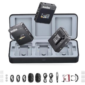 GODOX Movelink II M2 Wireless Microphone System (Black), 2.4Ghz Lavalier Mic with Charging Case 100m Noise Cancelling, 2 TX+1RX for Smartphones, Cameras, Vlog, Interview, Livestreaming