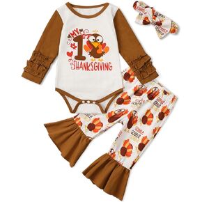 Baby Girl Outfits Ruffle Romper Flare Pants Headband 3PCS Baby Girl Clothes 0-12 Months