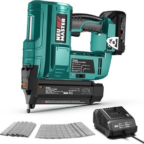 NEU MASTER Nail Gun Battery Powered, 18 Gauge 2 in 1 Cordless Brad Nailer/Staple Gun with 2.0Ah Li-ion Battery, 1000pcs Nails and 500pcs Staples Included, for Home Improvement, Woodworking