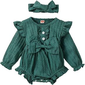 puseky Newborn Baby Girls Clothes 2Pcs Ruffled Long Sleeve Romper Bodysuit Jumpsuit with Headband Sets 0-12 Months