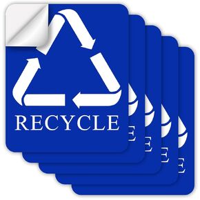 Design Recycle Sticker,5 Pack Recycle Sign Decals,Self-Adhesive Recycling Stickers,Recycle and Trash Vinyl for Trash Can 6 * 5 Inches (Recycle 6" /Blue)