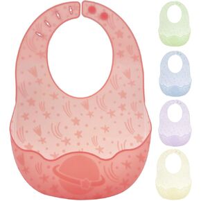 Adjustable Silicone Bib for Babies Easy-Clean Baby Bibs with Food Catcher Soft & Lightweight with Travel Case